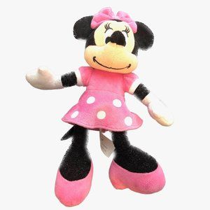 Disney Minnie Mouse Plush Pink Bow Pink Dress Stuffed 9"